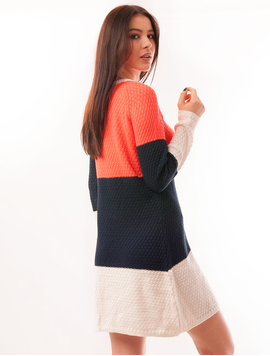 Rochie Tricotata In Dungi Game Corai Si Bleumarin