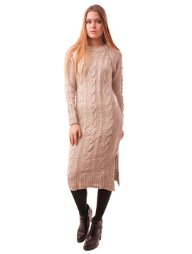 Rochie Tricotata Lunga Cu Model Impletit Broken Bej