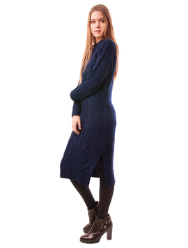 Rochie Tricotata Lunga Cu Model Impletit Broken Bleumarin