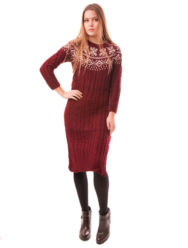 Rochie Tricotata Lunga Cu Model Broken Grena Si Alb