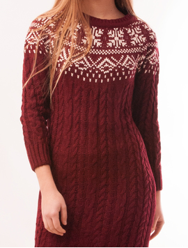 Rochie Tricotata Lunga Cu Model Broken Grena Si Alb