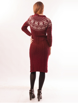 Rochie Tricotata Lunga Cu Model Broken Grena Si Alb