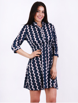 Rochie Din Voal Cu Elastic La Mijloc Impress Alb Si Bleumarin
