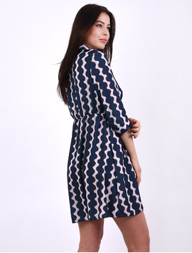 Rochie Din Voal Cu Elastic La Mijloc Impress Alb Si Bleumarin