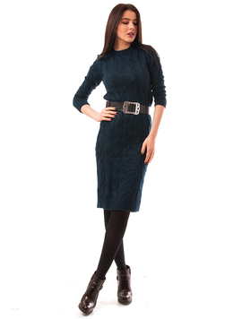 Rochie Tricotata Cu Curea Slowly Rolling Bleumarin