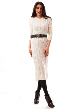 Rochie Tricotata Cu Curea Slowly Rolling Alba