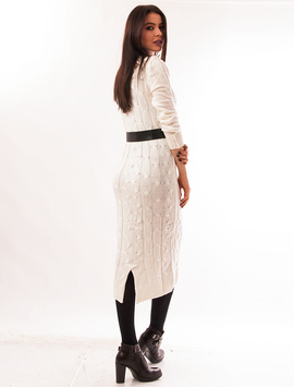 Rochie Tricotata Cu Curea Slowly Rolling Alba