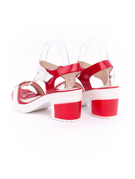 Sandale Cu Toc Dama Velvet Rosii