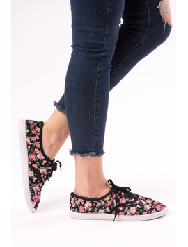 Tenisi Dama Imprimeu Floral Hobby Negru Si Roz