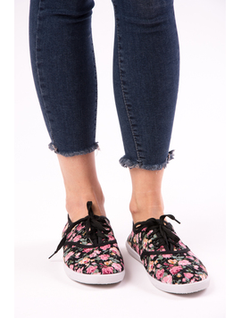 Tenisi Dama Imprimeu Floral Hobby Negru Si Roz