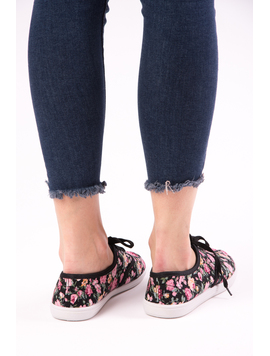 Tenisi Dama Imprimeu Floral Hobby Negru Si Roz