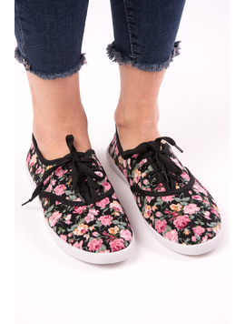 Tenisi Dama Imprimeu Floral Hobby Negru Si Roz