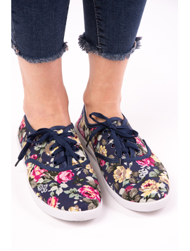 Tenisi Dama Imprimeu Floral Hobby Bleumarin Si Galben