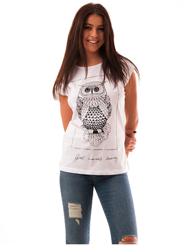 Tricou Dama Cu Imprimeu Bufnita Dreaming Alb