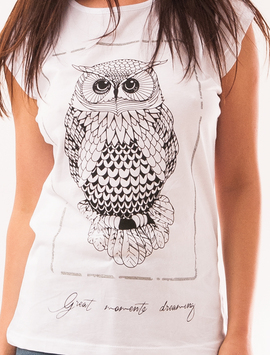 Tricou Dama Cu Imprimeu Bufnita Dreaming Alb
