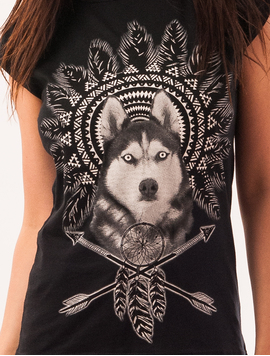 Tricou Dama Cu Imprimeu Lup Forest Negru