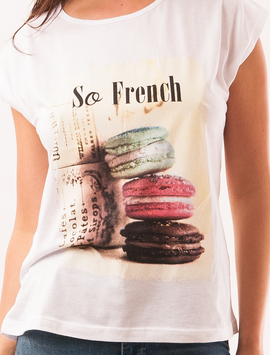 Tricou Dama Cu Imprimeu Macarons So French Alb