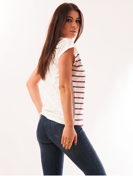 Tricou Dama Cu Imprimeu Floare Si Dungi Youth Crem