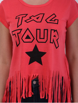 Tricou Dama Cu Franjuri Si Imprimeu Together Roz