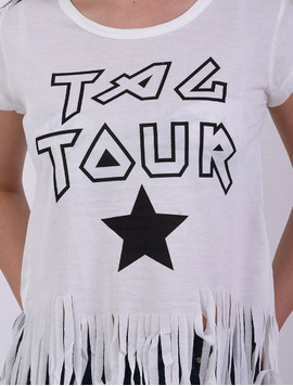 Tricou Dama Cu Franjuri Si Imprimeu Together Alb