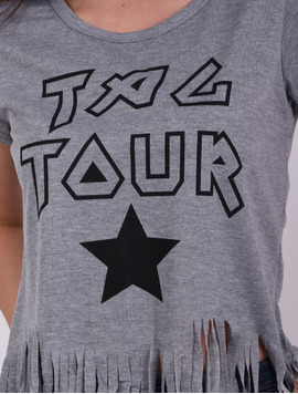 Tricou Dama Cu Franjuri Si Imprimeu Together Gri