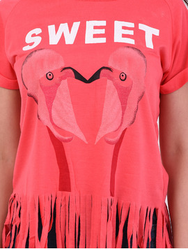 Tricou Dama Cu Franjuri Si Imprimeu Sweet Roz