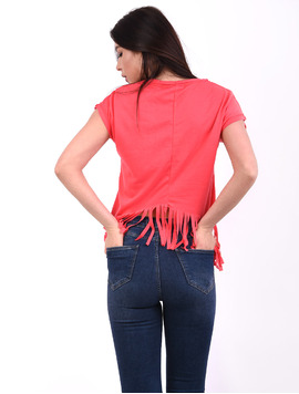 Tricou Dama Cu Franjuri Si Imprimeu Love Eyes Roz