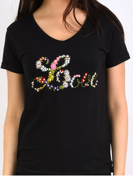 Tricou Dama Cu Broderie Si Perlute Love Negru