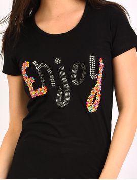 Tricou Dama Cu Strasuri Si Margele Enjoy Negru