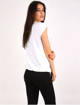 Tricou Dama Cu Imprimeu Cap De Mort Powerful Alb