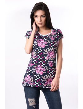 Tricou Dama Cu Imprimeu Floral Visual Bleumarin