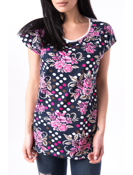 Tricou Dama Cu Imprimeu Floral Visual Bleumarin