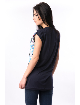 Tricou Dama Cu Imprimeu Paris Bicycle Bleu Si Roz