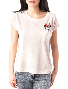 Tricou Dama Cu Imprimeu La Buzunar Minny Mouse Bej