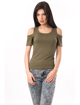 Tricou Dama Cu Umerii Goi Hush Hush Kaki