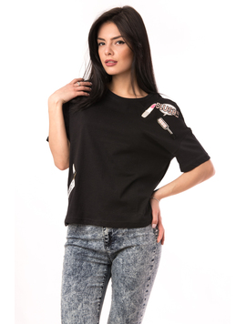 Tricou Dama Cu Stickere Blush Negru