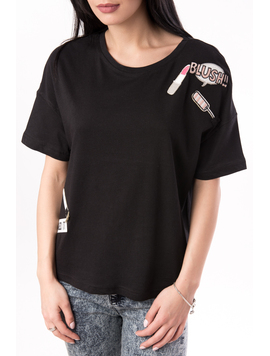 Tricou Dama Cu Stickere Blush Negru
