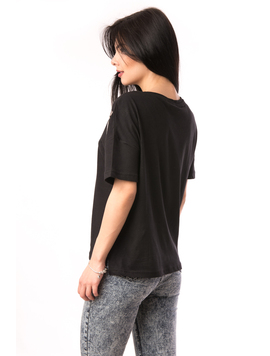 Tricou Dama Cu Stickere Blush Negru