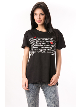 Tricou Dama Imprimeu In Fata All The Cities Negru