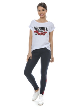Tricou Dama Cu Imprimeu Trouble Alb