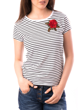 Tricou Dama Cu Broderie Florala Rosa Alb