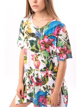 Tricou Dama Lung JunglePrint Alb