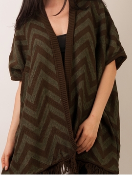 Cardigan Dama In Zig Zag Si cu Franjuri Kaki Si Maro
