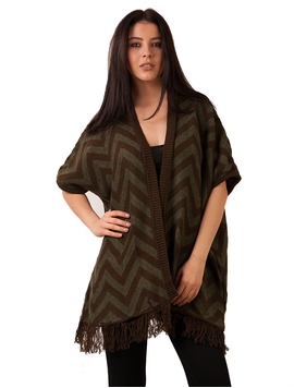 Cardigan Dama In Zig Zag Si cu Franjuri Kaki Si Maro