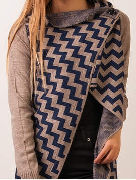 Cardigan Dama In Zig Zag Maro Si Bleumarin