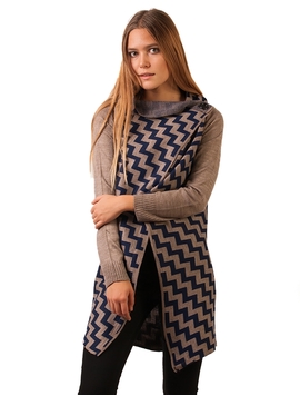 Cardigan Dama In Zig Zag Maro Si Bleumarin