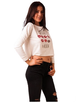 Bluza Dama Cu Strasuri Si Imprimeu Alba