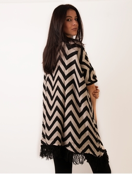 Cardigan Dama In Zig Zag Si cu Franjuri Alb Negru
