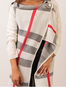 Cardigan Dama In Carouri Alb Si Roz