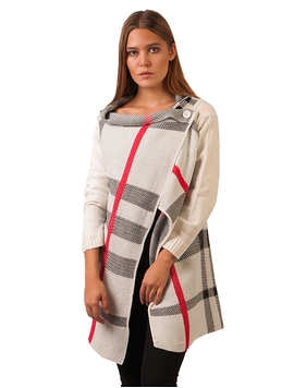 Cardigan Dama In Carouri Alb Si Roz